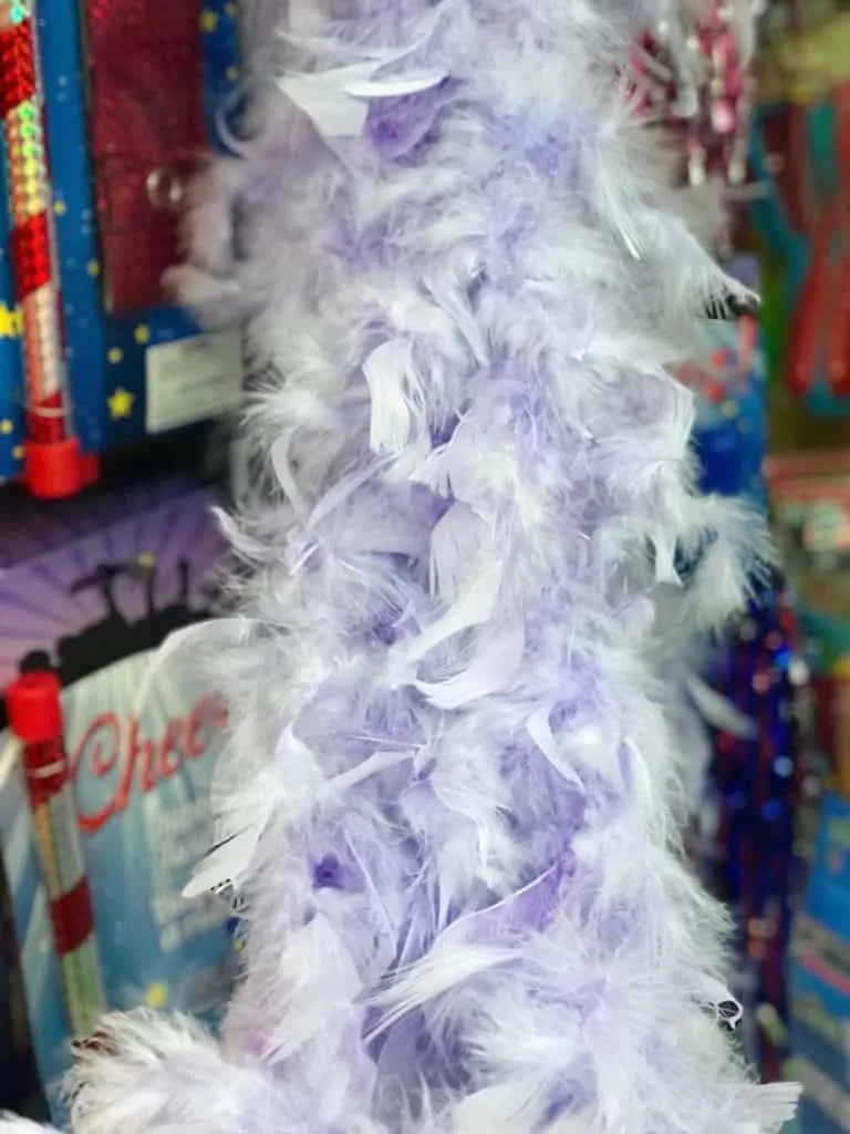Feather boa anyone? Find great things at the Dollar Store for Christmas gift ideas.