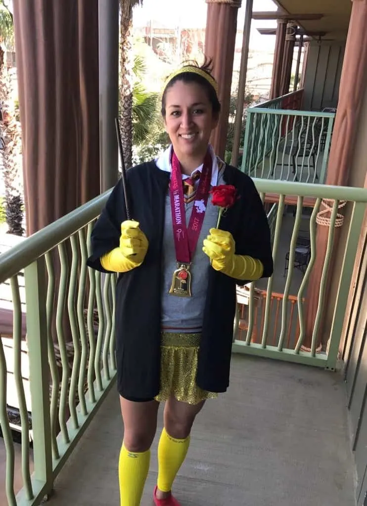I finished the 2017 Princess Half Marathon with a Hermione Belle Running Costume and was rewarded with a beautiful Beauty and the Beast medal!