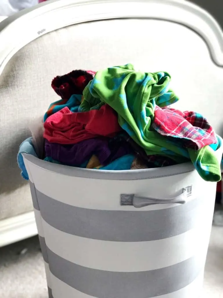 If you're going to teach kids to do laundry, make sure they have a hamper or some place they can throw their dirty clothes.