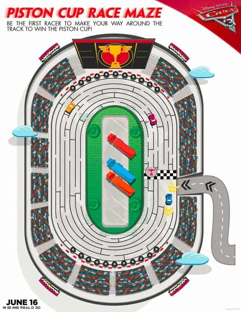 Check out the free Cars 3 Games that includes a Piston Cup Race Maze where you try to cross that finish line!