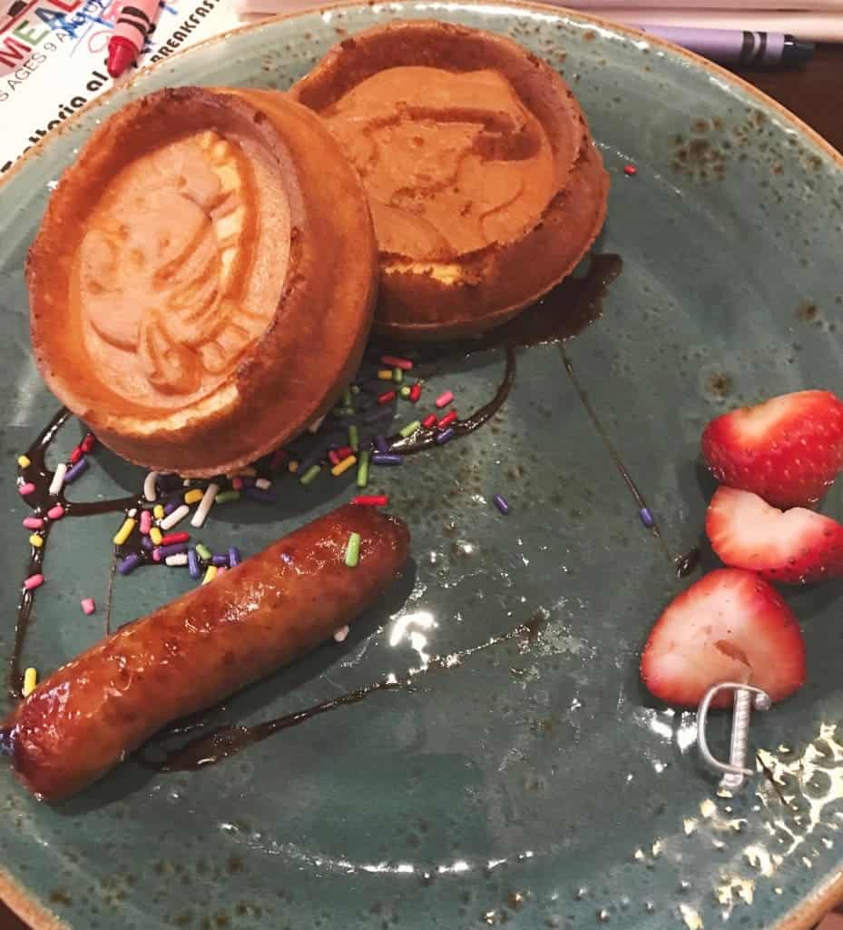 The Mickey waffle at Bon Voyage Character Breakfast are really Ariel and Flounder waffles.