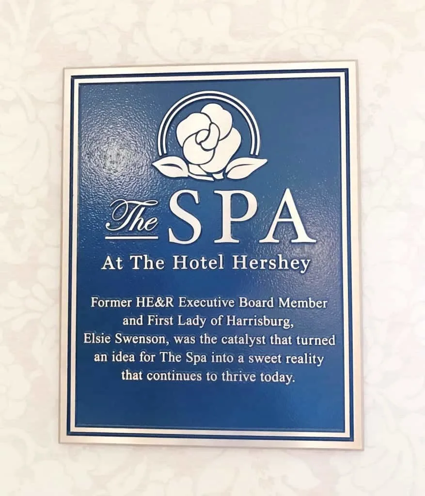 Follow this sign upstairs to get pampered at The Hotel Hershey.