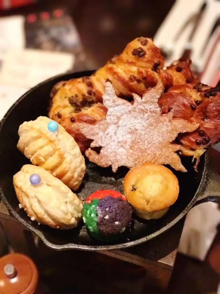 This adorable frying pan of pastries is delicious at the Bon Voyage Character Breakfast.