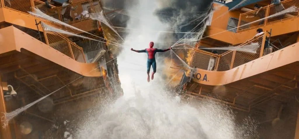 The action scenes are not too violent for kids in Spider-Man: Homecoming.