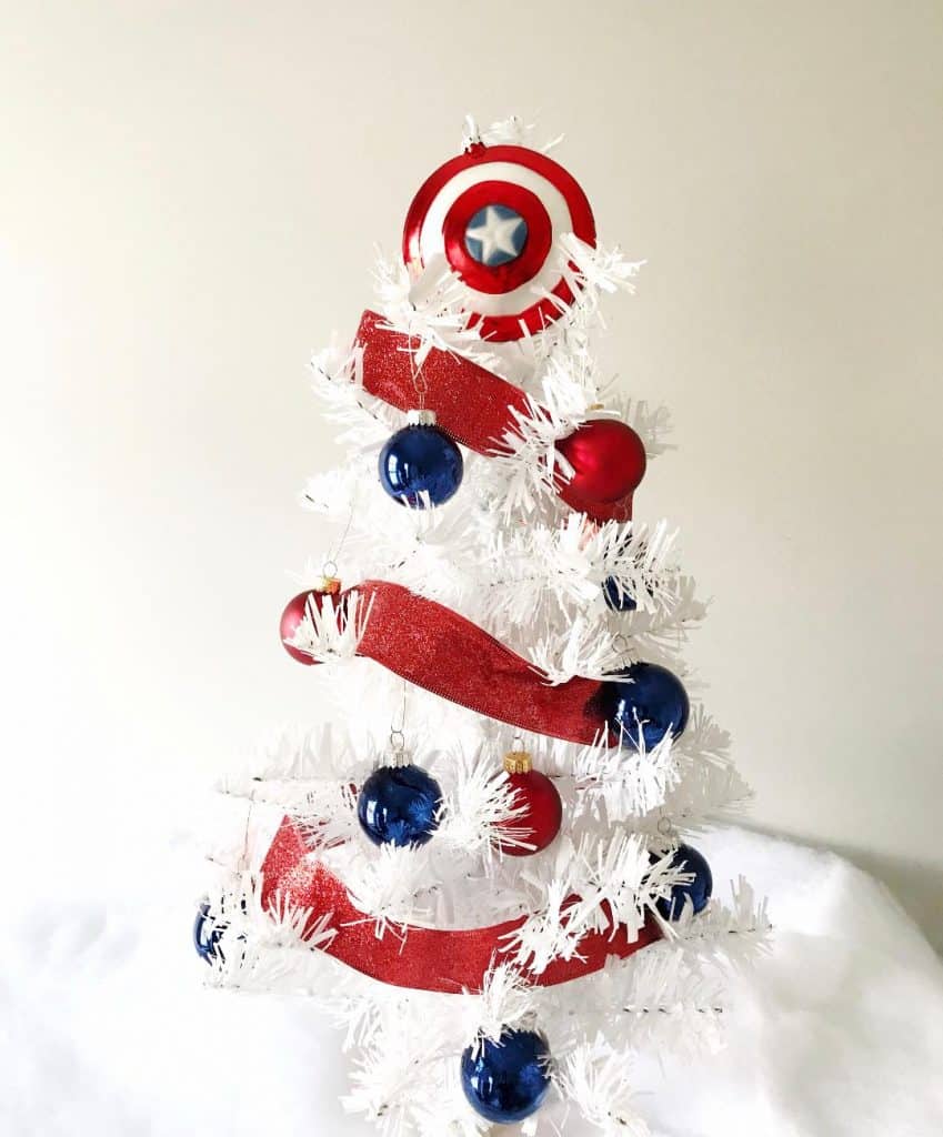 Looking for Marvel Christmas trees? Make your own Captain America Christmas tree with a few simple supplies.