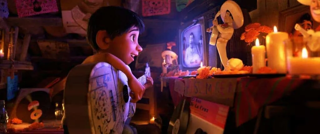 In Disney Pixar's Coco, Miguel makes an ofrenda to Ernesto de la Cruz.