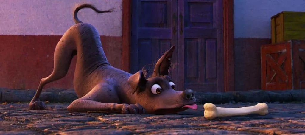 Fun facts and Easter Eggs in Coco include Dante the dog.
