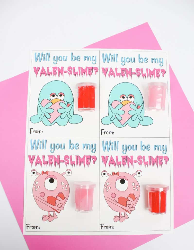 Will you be my Valen-Slime? Easy DIY Valentines Day cards for your kids to pass out at school!