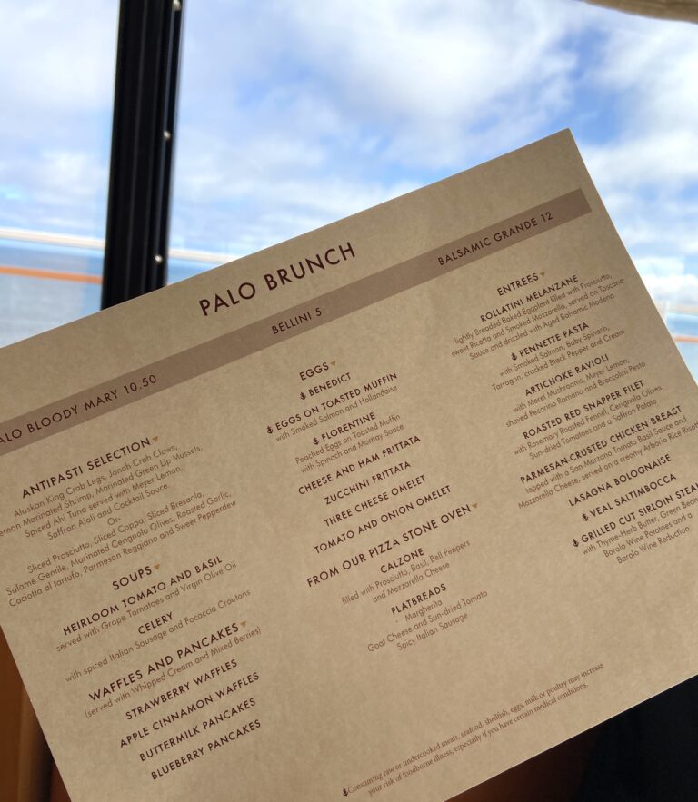 Palo Brunch Menu Disney Cruise Line