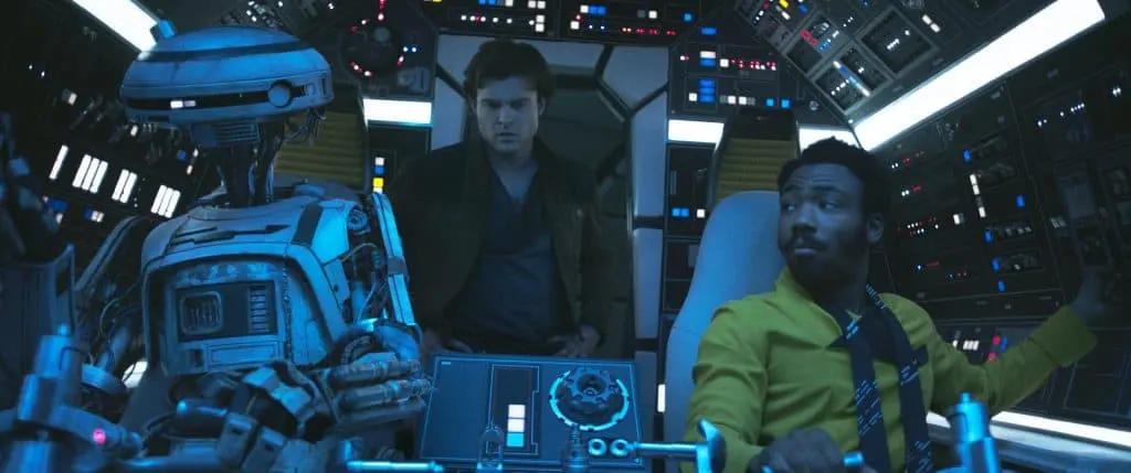 L3-37 and Lando in the Millennium Falcon