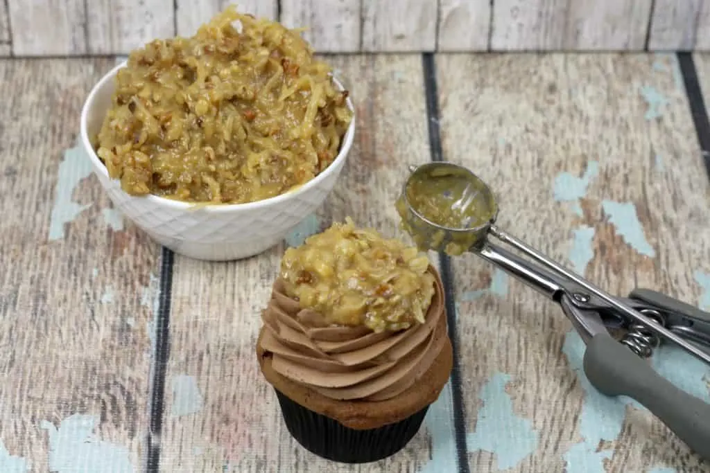 Use ice cream scooper for German Chocolate Cupcakes Topping.