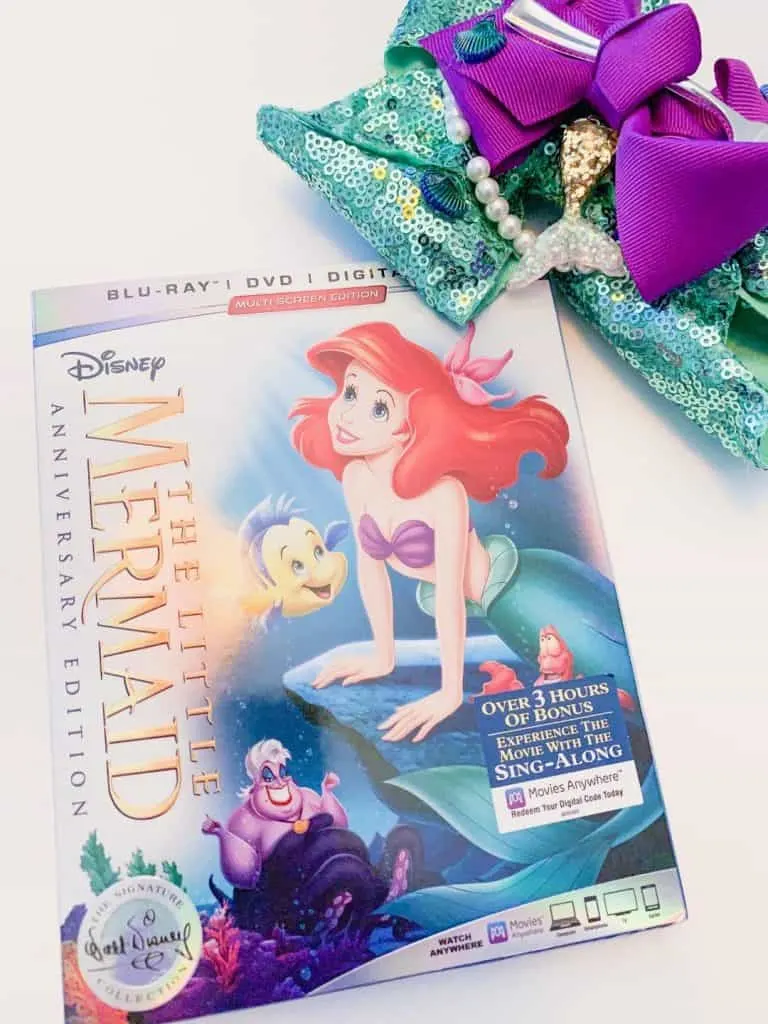 The Little Mermaid Anniversary Blu-ray Bonus Features plus DIY Ariel Bow!