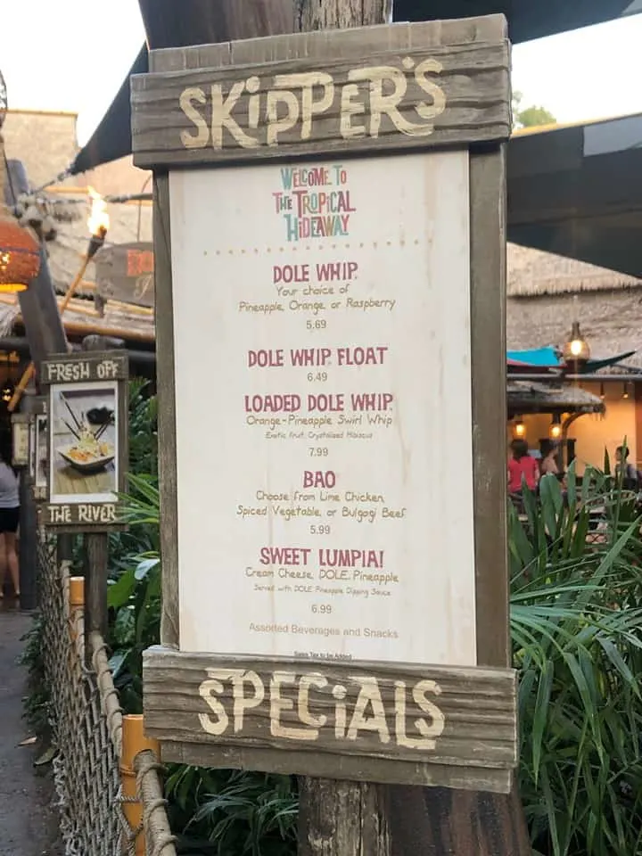 The Tropical Hideaway Dole Whip Menu