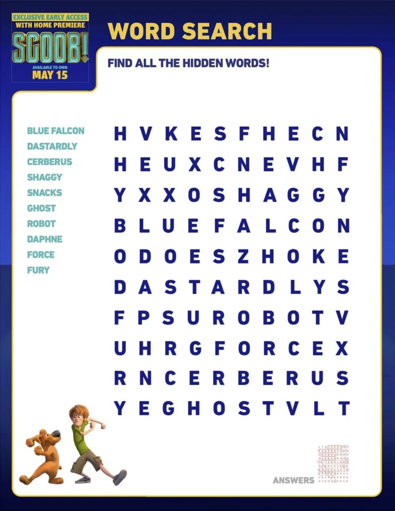 Scoob Activity Sheet Word Search