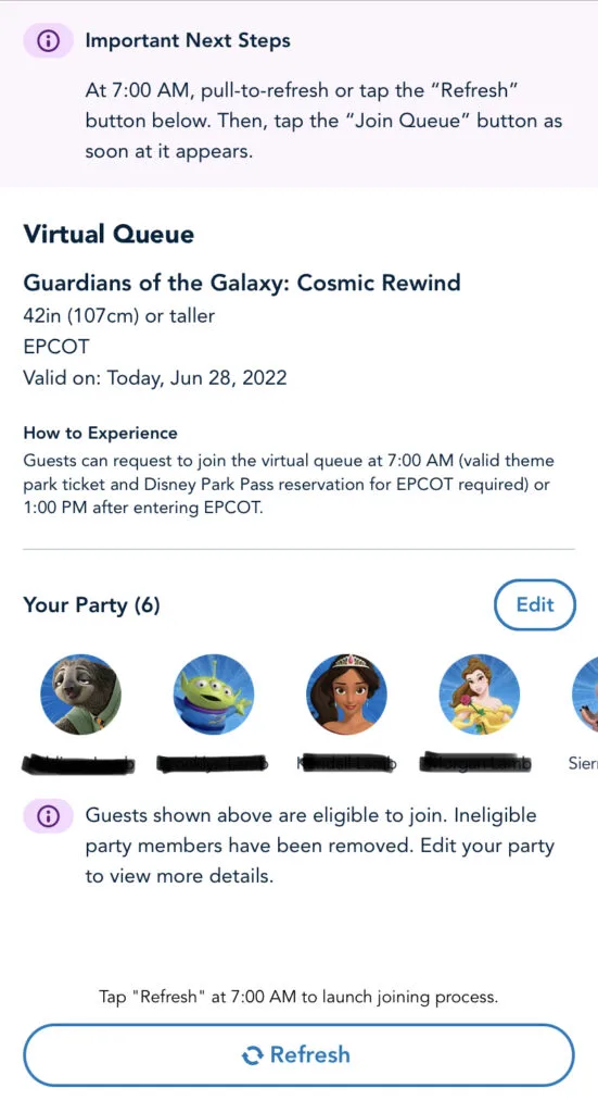 Guardians of the Galaxy Cosmic Rewind Virtual Queue Tips