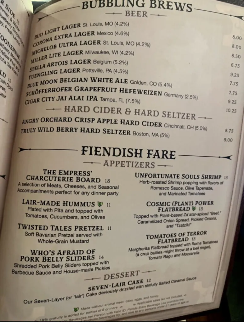 Villains Lair New Menu