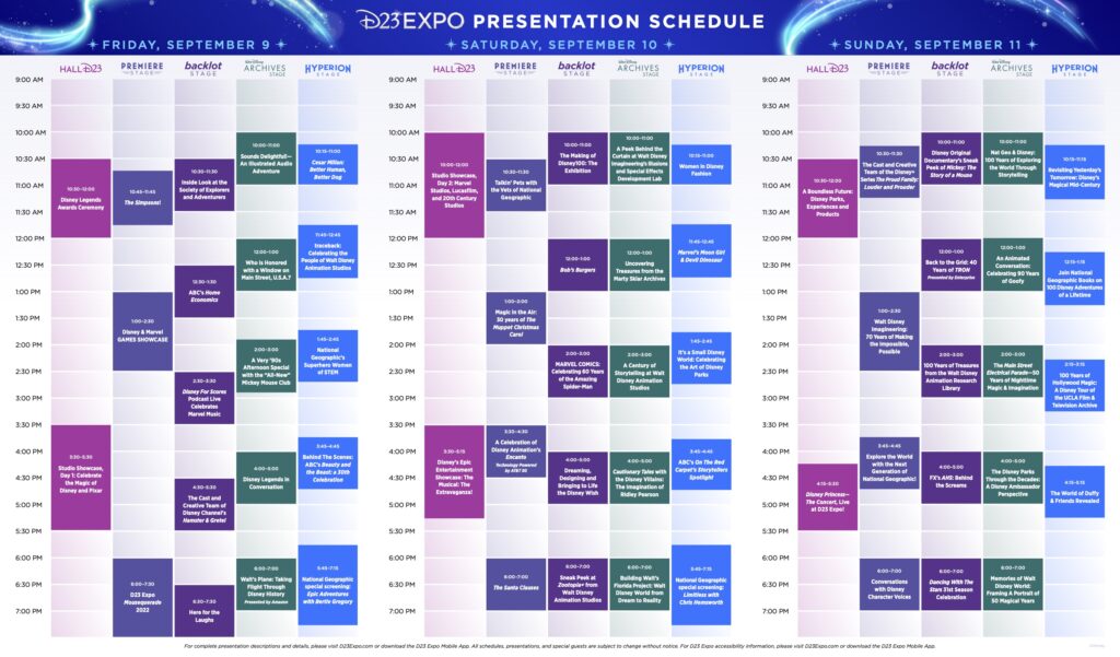 Printable D23 Expo Schedule 2022