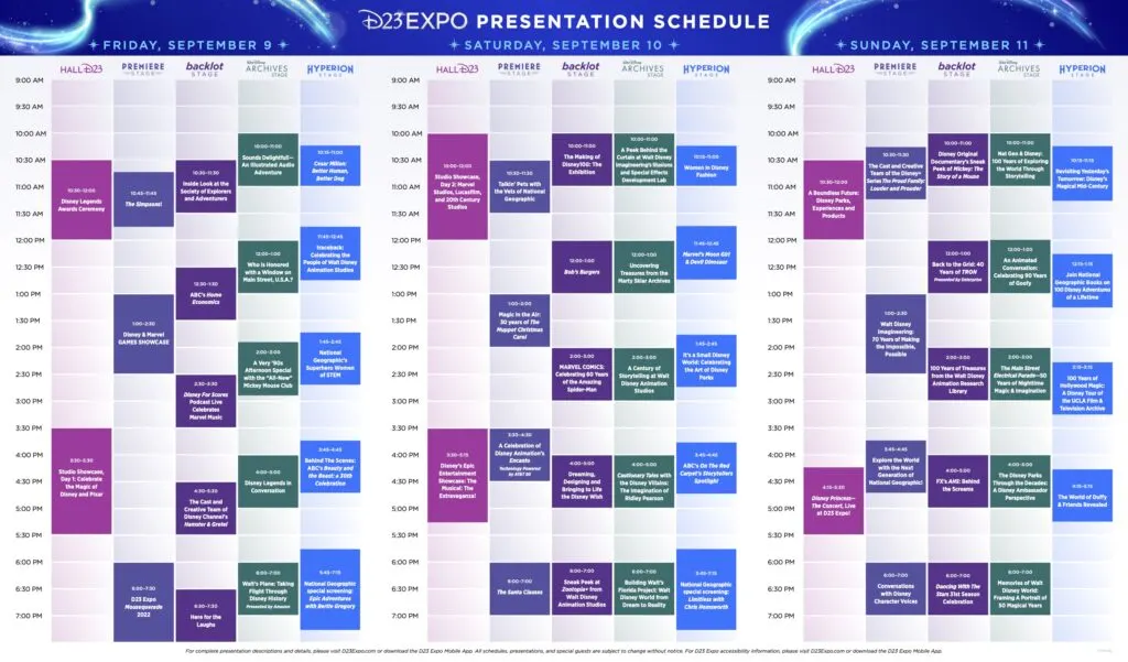 Printable D23 Expo Schedule 2022