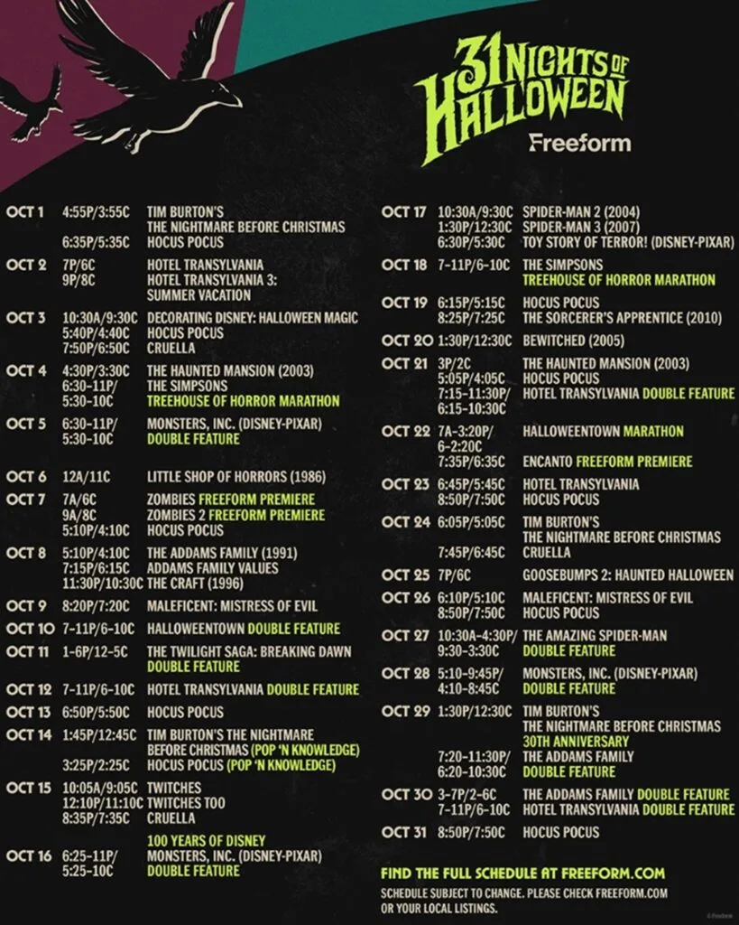 Freeform 31 Nights of Halloween Schedule 2023