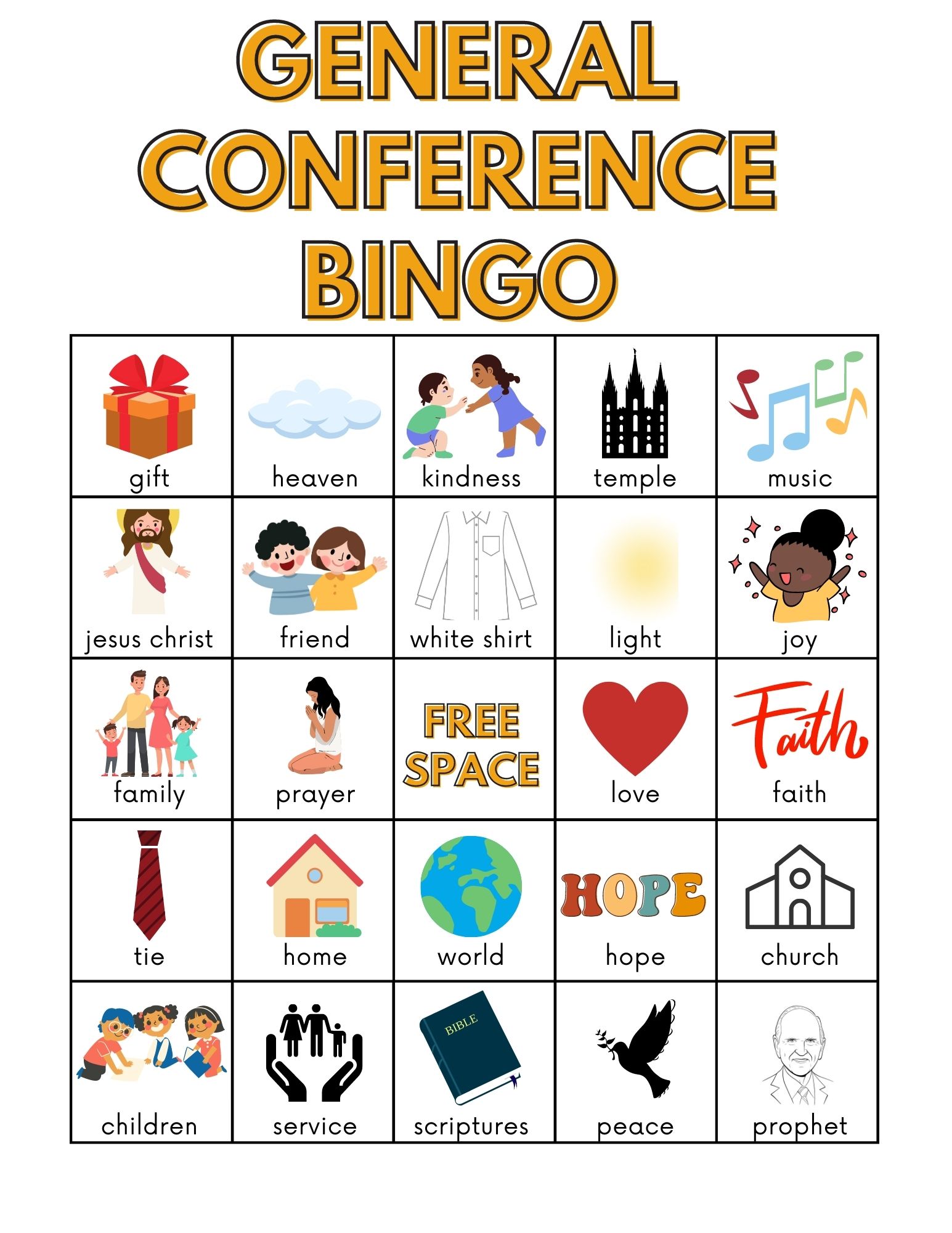 General Conference Bingo Sheets Printable
