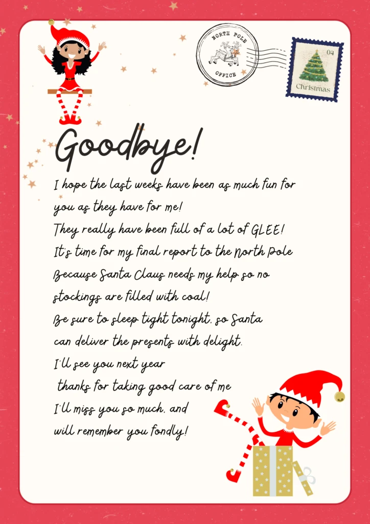 Elf on the Shelf Goodbye Letter