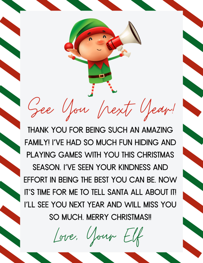 Elf Goodbye Letter Printable