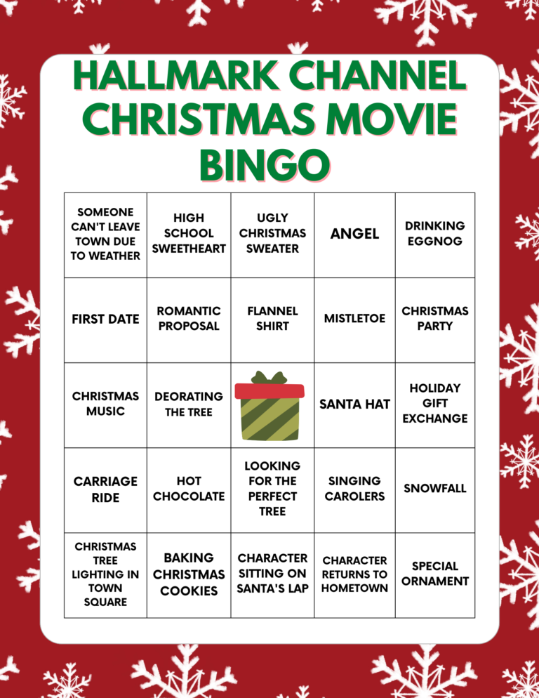 HALLMARK CHANNEL CHRISTMAS MOVIE BINGO PRINTABLE