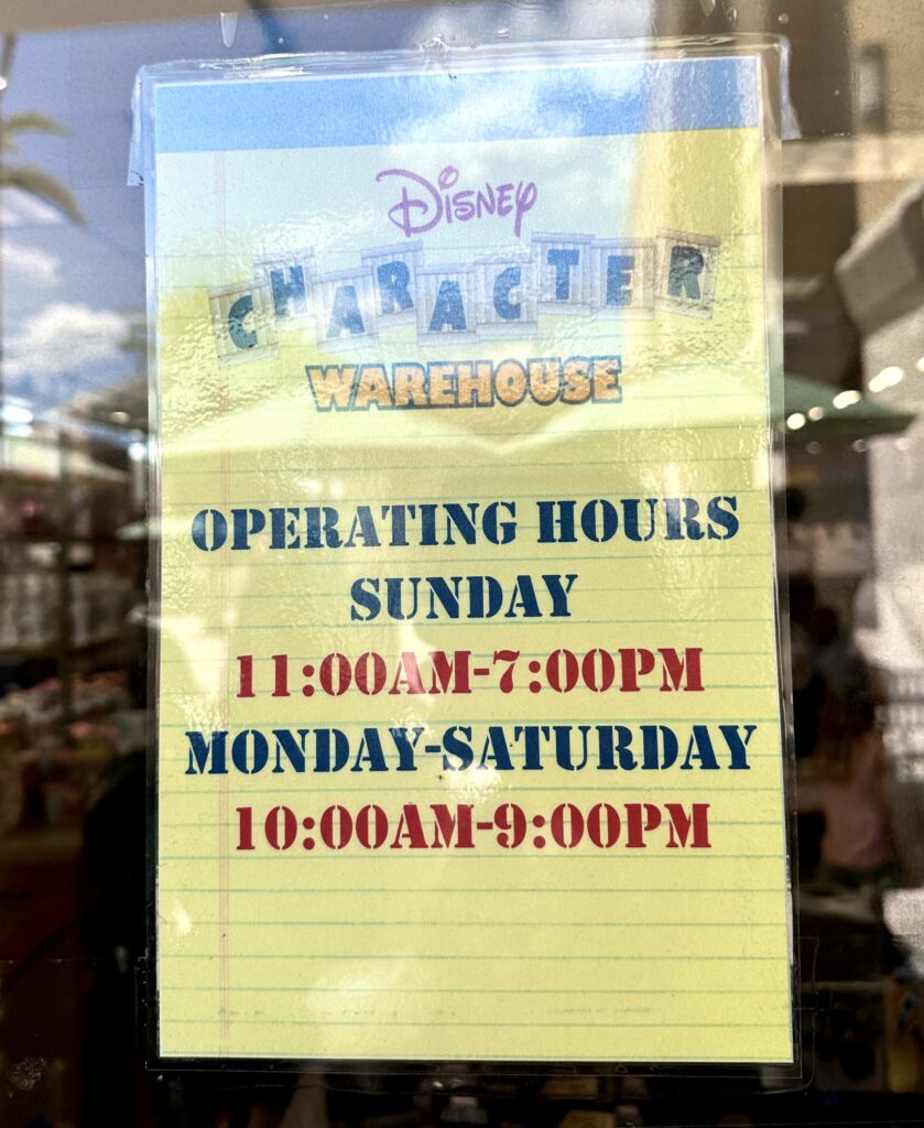 Disney Character Warehouse Hours