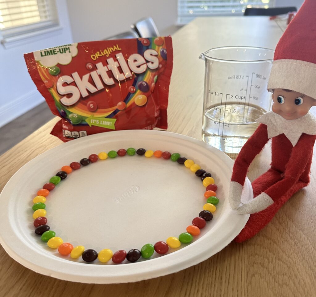 Elf on the Shelf Idea Skittles Rainbow
